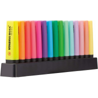 Quindici evidenziatori STABILO BOSS ORIGINAL (9 colori fluo e 6 pastello) venduti in un pratico deskset