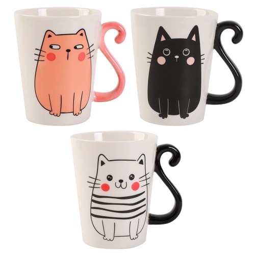 Tazze in Ceramica a Forma di Gatto (10,5x8x9,8 cm) iTotal, Perfette per Bevande Calde come Tè, Latte, Cioccolata e Caffè