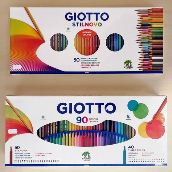 Confezioni da 50 e 90 colori Giotto: matite Stilnovo e pennarelli Turbo Color